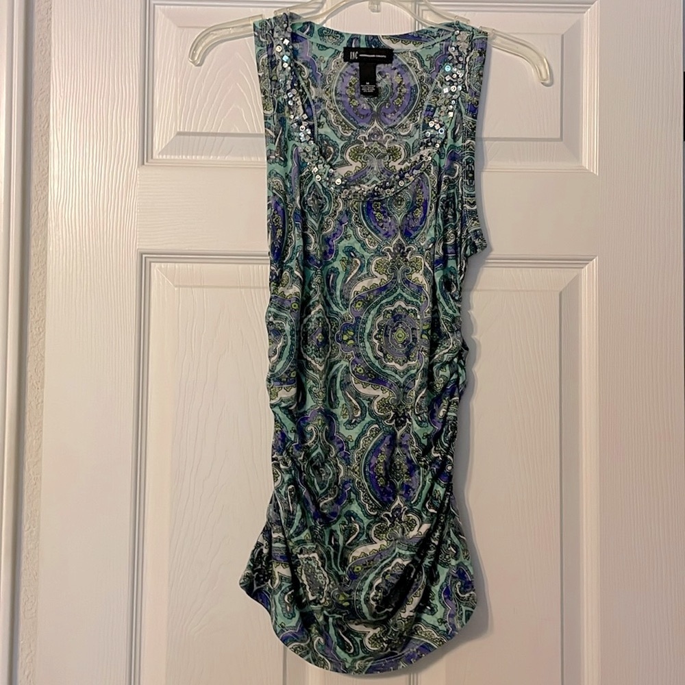 Inc size M paisley print, beaded tank